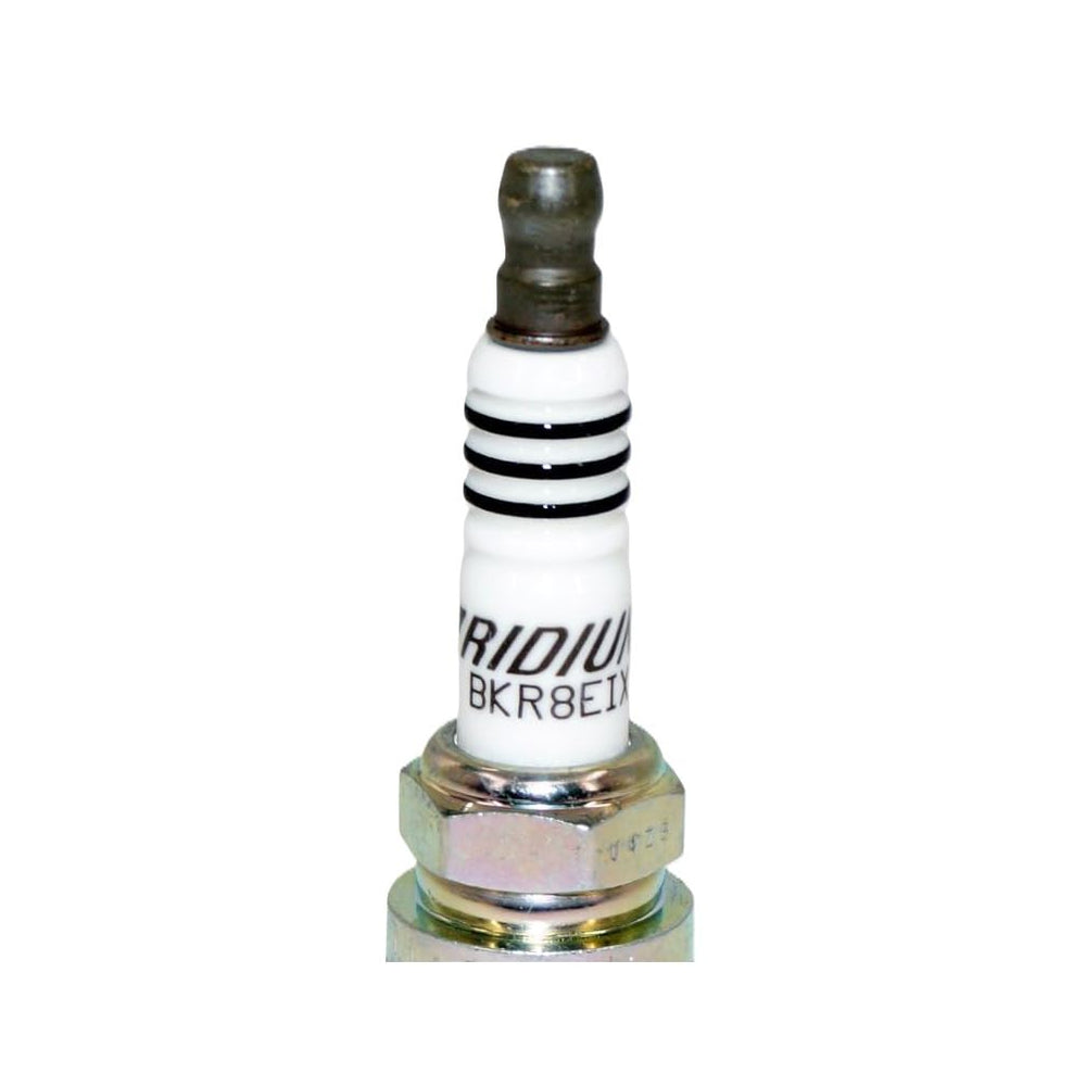 NGK BKR8EIX spark plug pre-gap measurement 0.8 mm visible