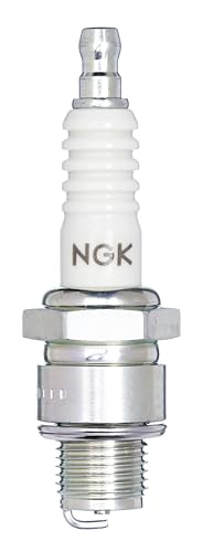 NGK BR8HS-10 spark plug close-up highlights durable tip for long life.