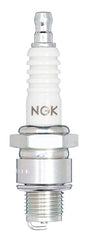 NGK BR8HS-10 spark plug close-up highlights durable tip for long life.