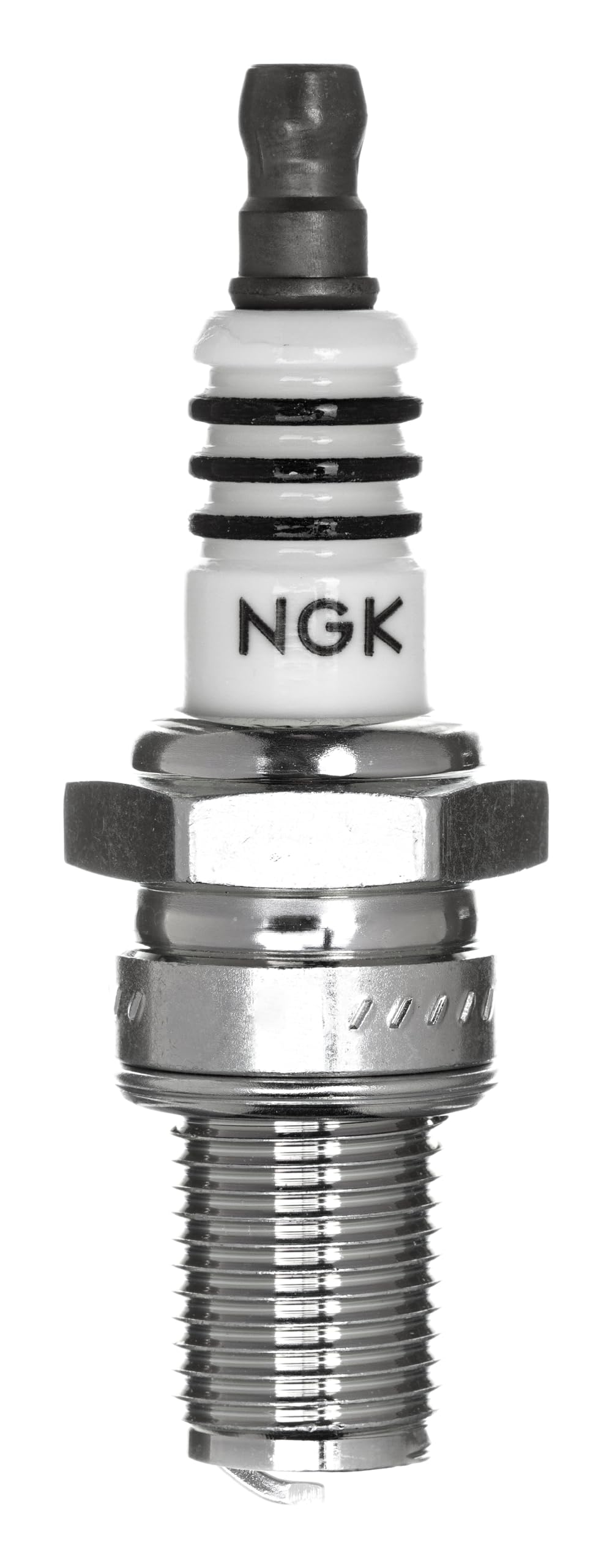 NGK BR9ECMIX insulator nose and ribs reducing gas leakage in high-performance engines.