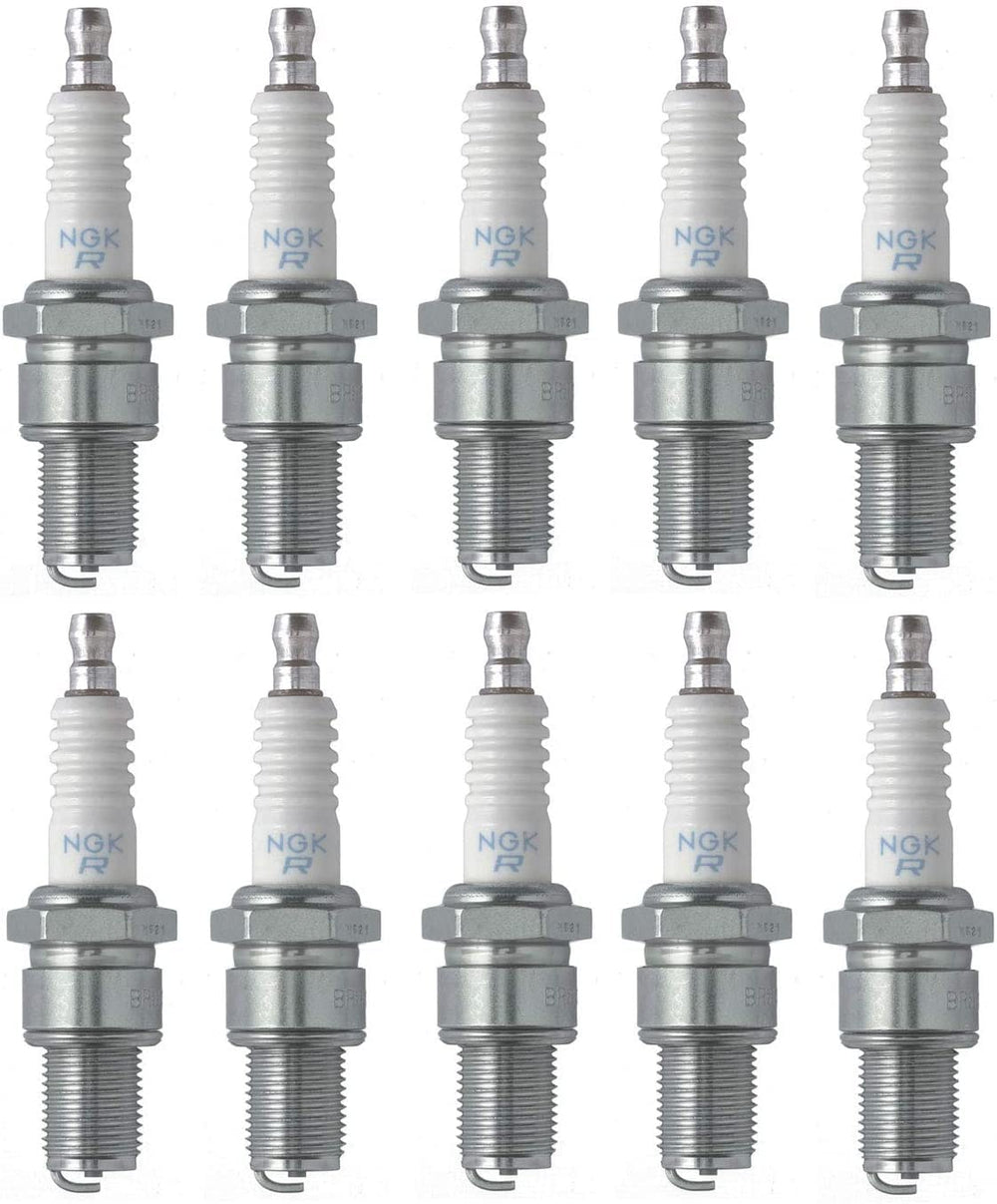NGK BR9ES spark plugs pack of 10 ready for replacement.