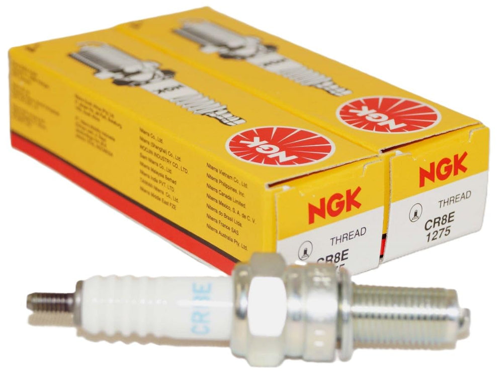 NGK CR8E spark plug close-up showing genuine quality for dependable ignition