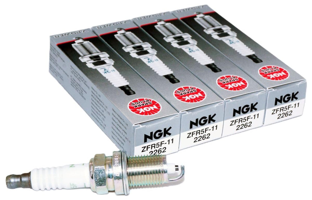 NGK ZFR5F-11 V-Power spark plug box with four-pack for dependable ignition.