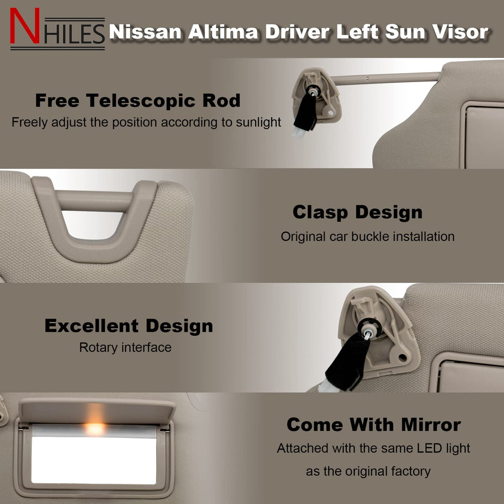 NHILES beige driver-side sun visor for Altima 2013–2018 offers direct replacement fit.