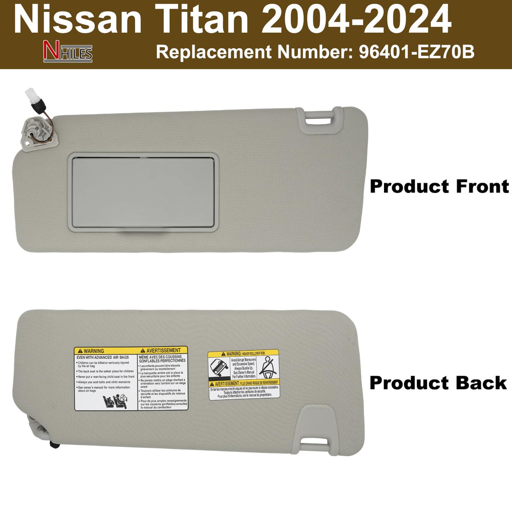 NHILES sun visor close-up shows gray surface and mounting area.
