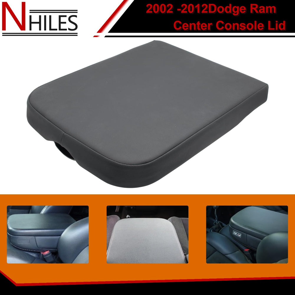 NHILES center console cover—close-up stitching detail for Dodge Ram.
