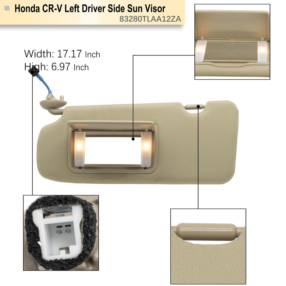 NHILES crv-left sun visor beige, direct replacement for Honda CR-V 2017-2022.