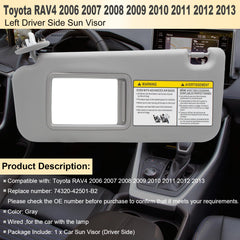 NHILES left driver sun visor side angle showing hinge and attachment for easy replacement.