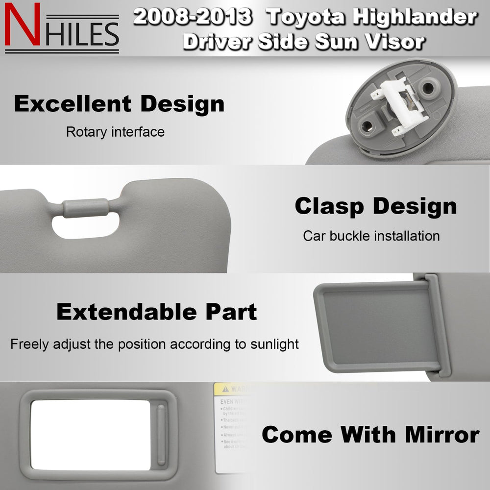 NHILES gray sun visor for Highlander enhances visibility and cabin comfort.