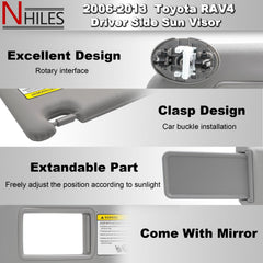NHILES visor interior mounting clips visible; driver-side replacement for RAV4 2006-2013.