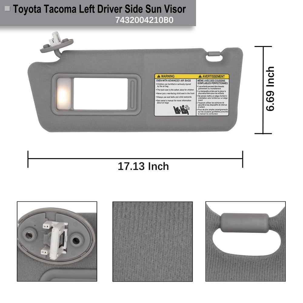 NHILES left-driver-side visor gray with light, precise fit and assembly.