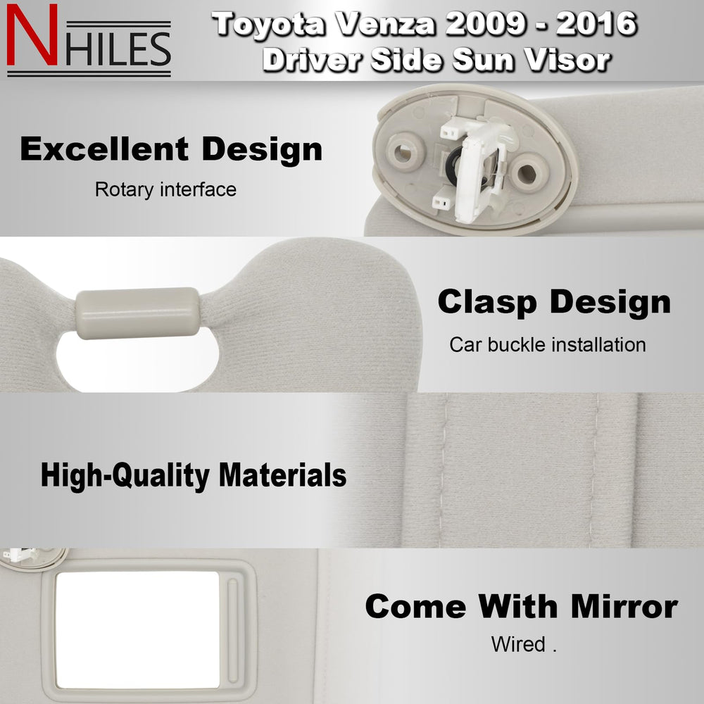 NHILES left driver-side sun visor in gray fits Toyota Venza for clear daytime visibility