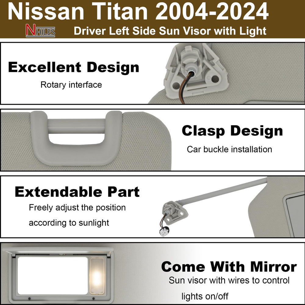 NHILES Infiniti QX56 left sun visor, gray with light for replacement.