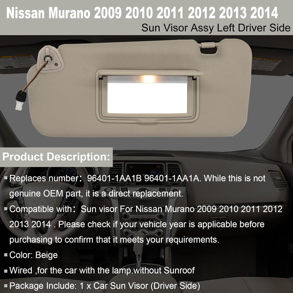 NHILES sun visor wired with lamp for Nissan Murano, adds functional lighting.