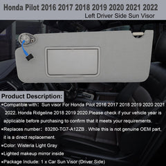 NHILES sun visor with lighted makeup mirror for Honda Pilot quick checks.