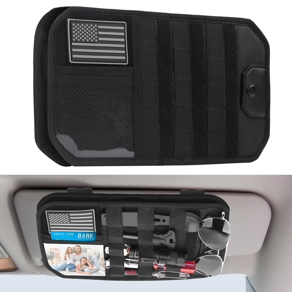 Nicofie car visor organizer with zipper pockets for tools and keys within reach.