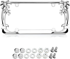 Nightingale Villa premium 3D palm-tree frame, front view, chrome shine for timeless vehicle style