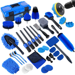 NIKCOSMK 36pcs car detailing kit packaging showing a complete interior and exterior toolkit