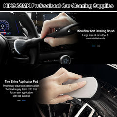 NIKCOSMK all-in-one car cleaning kit display for easy setup and versatile detailing.