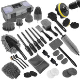 NIKCOSMK car detailing kit contents displayed, showcasing interior and exterior cleaning tools for versatile care