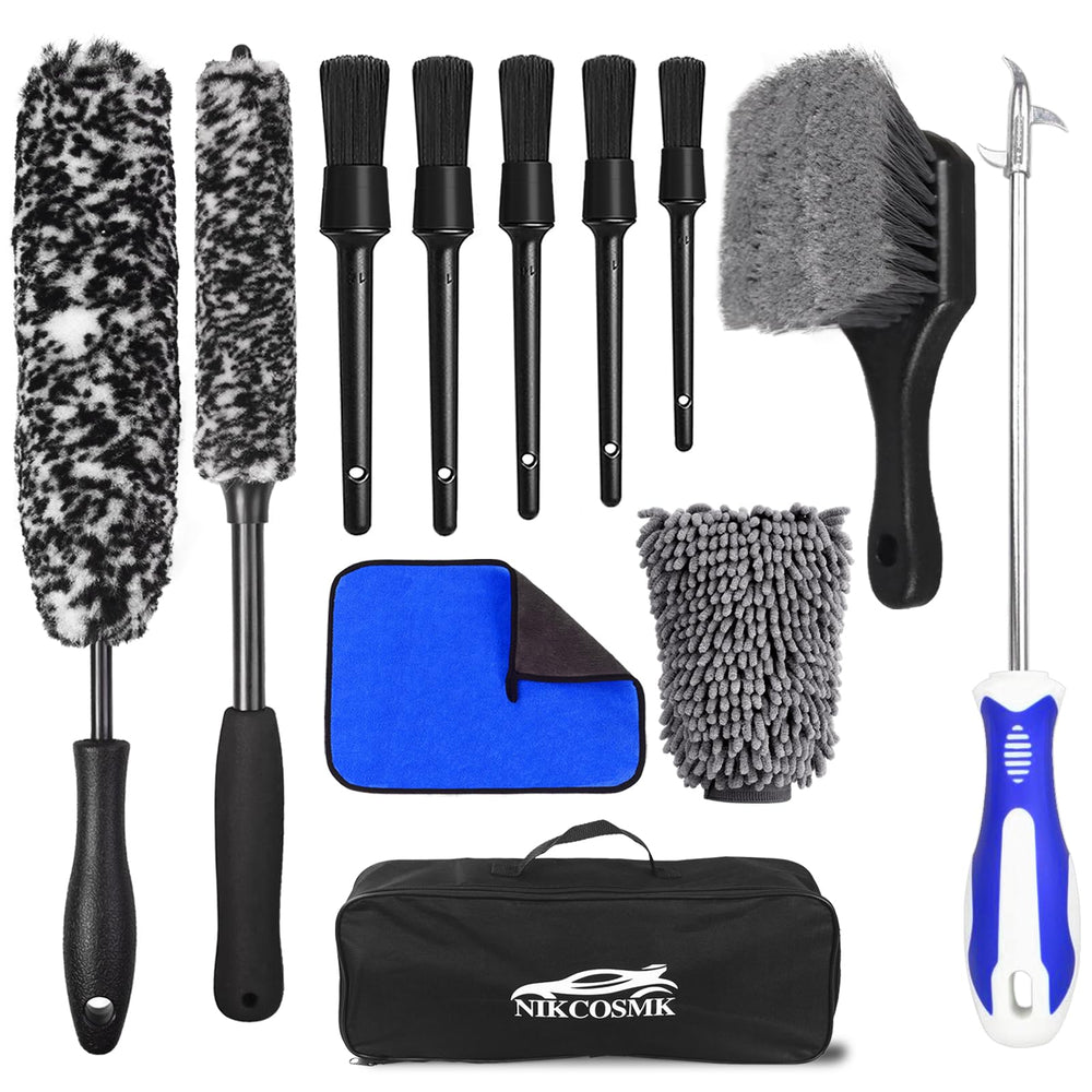 NIKCOSMK wheel brush kit with soft microfiber brushes for gentle cleaning of wheels and rims