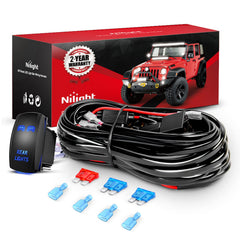 Nilight 10012W light bar wiring kit front view for reliable vehicle lighting installation