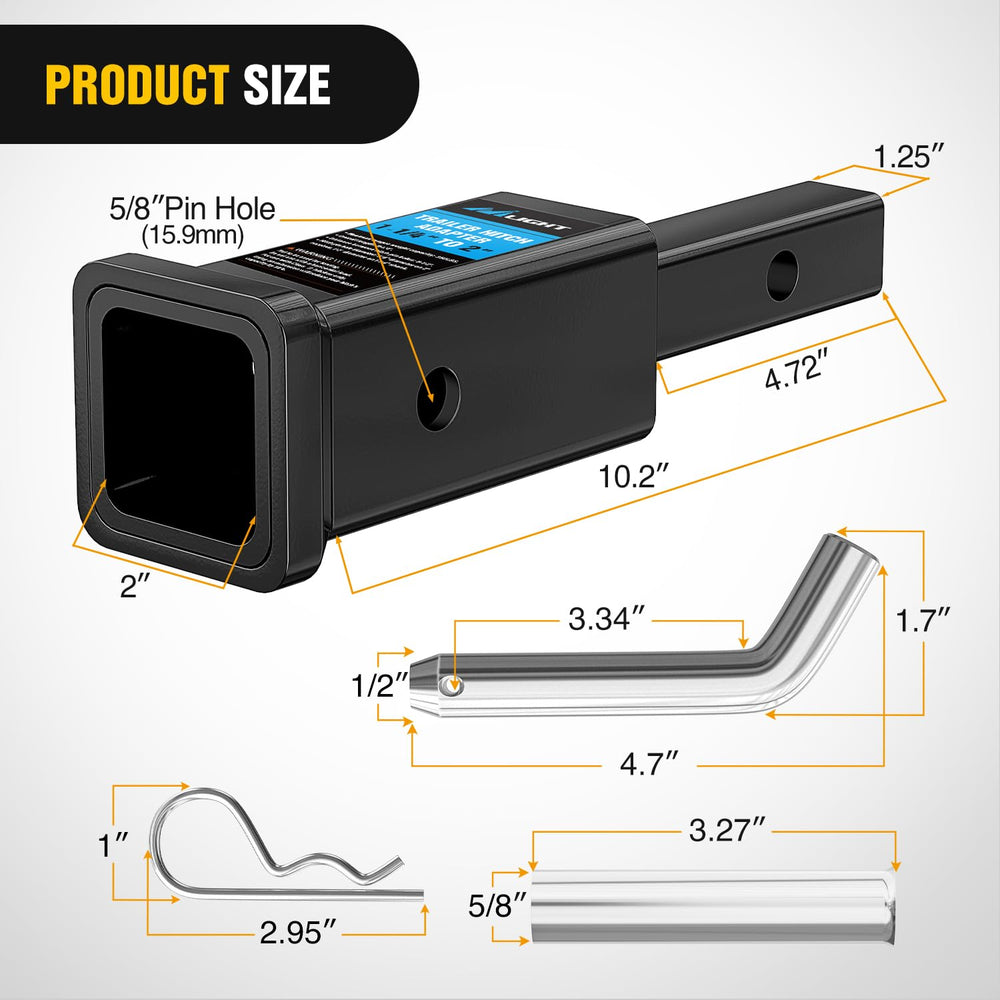 Nilight 1-1/4 to 2 inch hitch adapter installed on a receiver