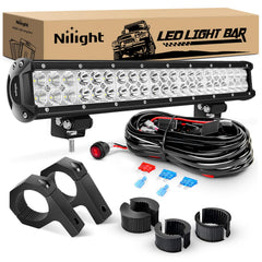 Nilight 126W light bar front view showing spot-flood combo beam for trail visibility