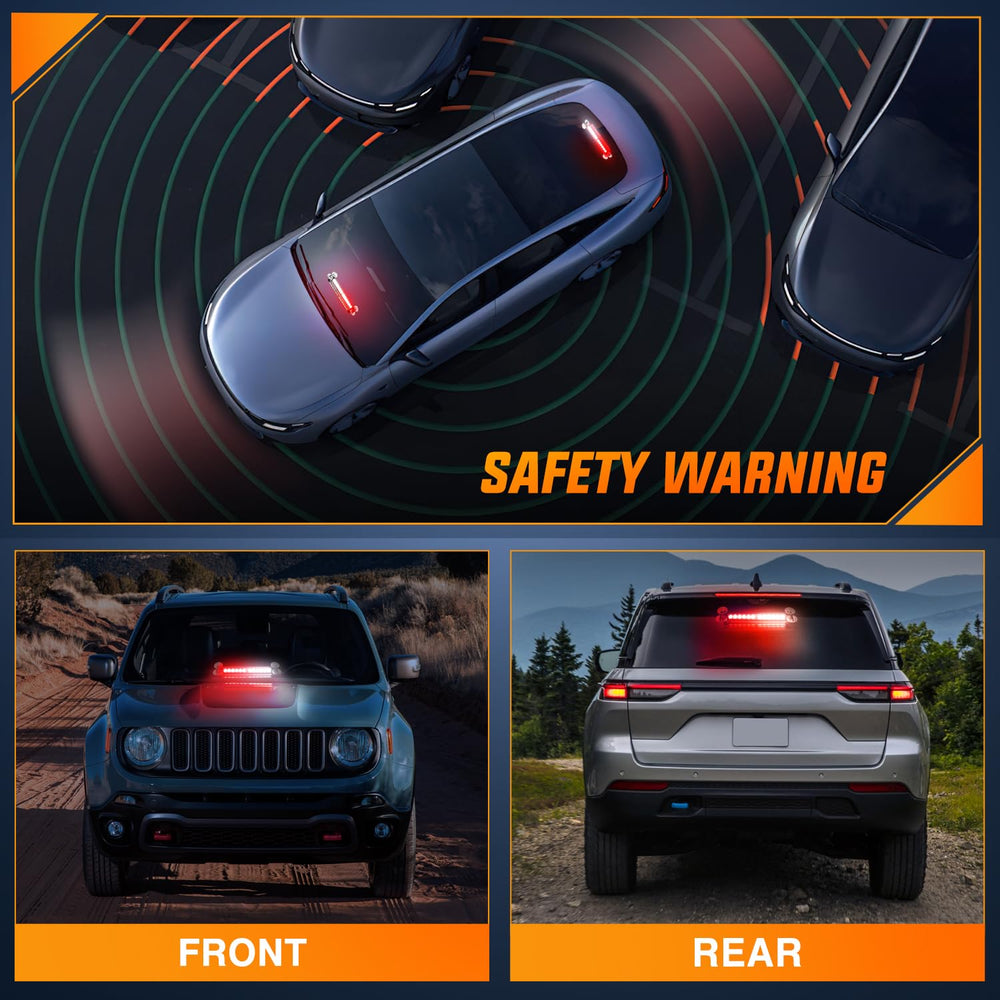 Nilight 12LED traffic advisor mounted on windshield with drill-free suction brackets.