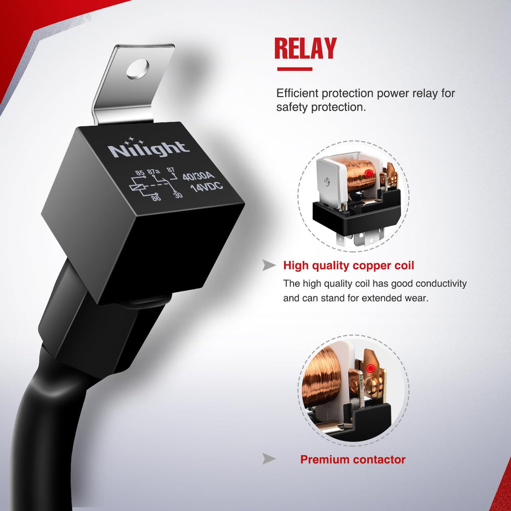 Nilight harness supports 12V vehicles including cars, boats, and ATVs.