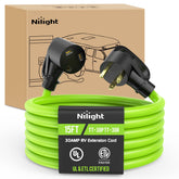 Nilight 15ft 30A RV extension cord with bright green color for easy campsite power access