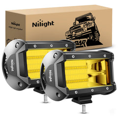 Nilight 18030C-A amber 5-inch LED light bar front view enhances night visibility.