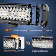 Nilight 20-inch LED light bar mounted on a vehicle at night for off-road lighting.
