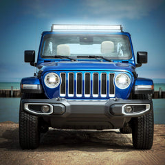 Nilight 240W light bar at dusk on a vehicle boosts nighttime visibility
