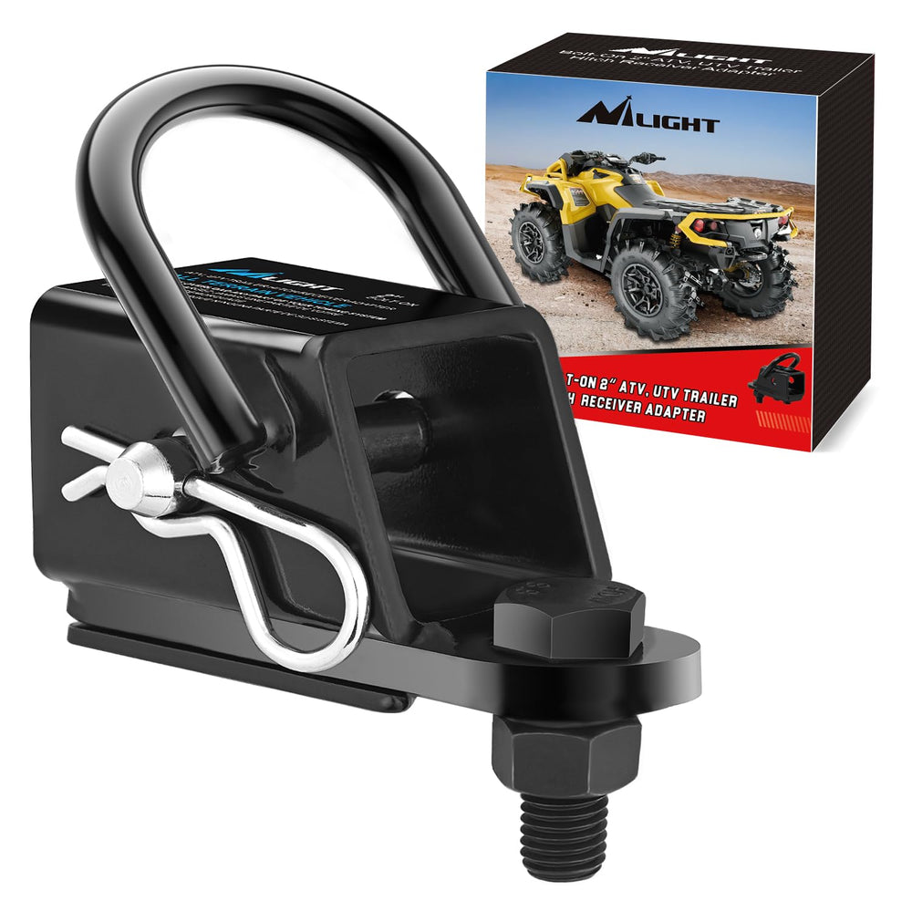 Nilight 2inch rear hitch receiver kit installed on ATV, ready for accessories.