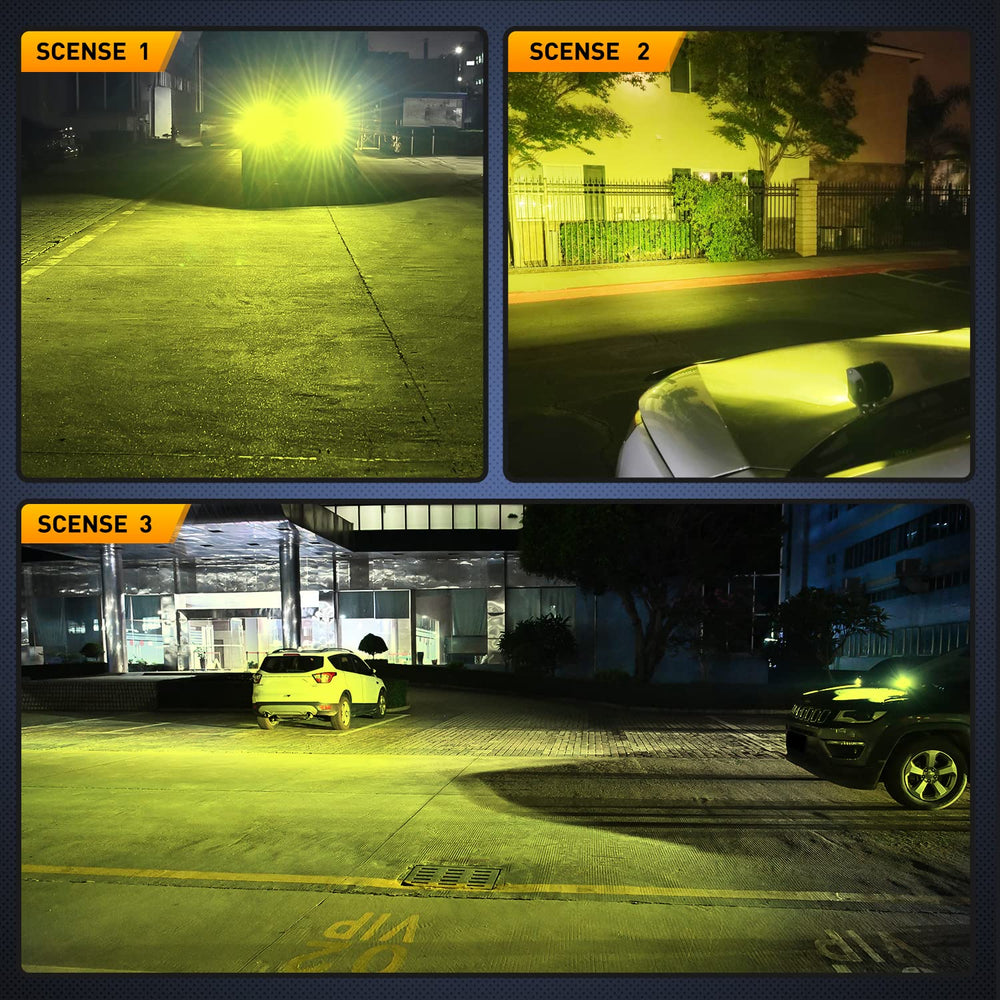 Nilight night driving scene with amber pods providing broad coverage.