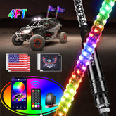Nilight 2-pack RGB whip lights mounted on ATV for bright night visibility on trails.