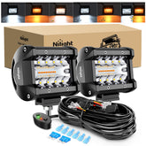 Nilight 2-pack 4-inch LED pods front view with amber and white beams for enhanced visibility.