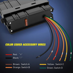 Nilight 4-gang switchbox side mount highlights adjustable bracket for flexible vehicle mounting.