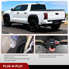 Nilight 4-pin trailer harness for Hilux with OEM-like connectors behind bumper.