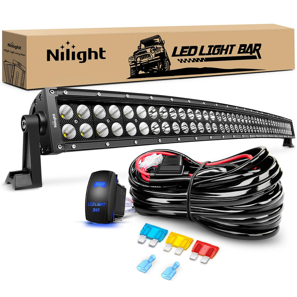 Nilight 42Inch curved LED light bar front view for off-road visibility.
