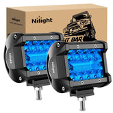 Nilight 4in LED light pod with blue triple row front view improves wide night visibility