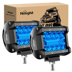 Nilight 4in LED light pod with blue triple row front view improves wide night visibility