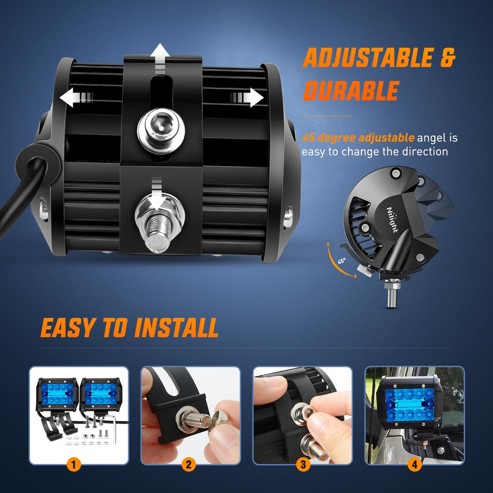 Nilight 4in LED light pod blue triple row universal vehicle fit suitable for trucks and boats