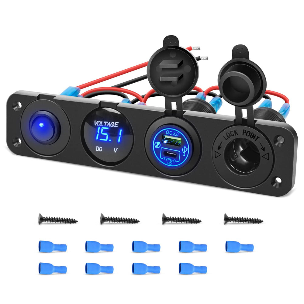 Nilight 4-in-1 panel front view with PD USB and voltmeter for real-time monitoring