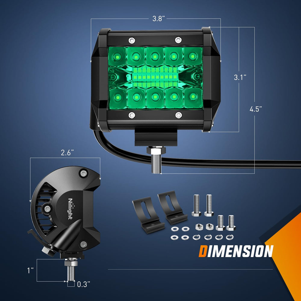 Nilight 4inch LED light pods side-angle view showing beam direction adjustability.