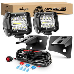 Nilight 4 inch LED pods on Wrangler JK A pillar mount for enhanced off road visibility
