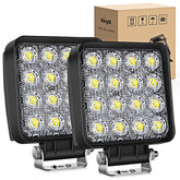 Nilight 4-inch square LED pod front view shows wide 180° flood beam for visibility