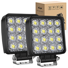 Nilight 4-inch square LED pod front view shows wide 180° flood beam for visibility