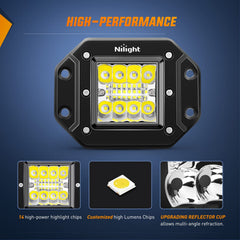 Nilight 4PCS 42W flush mount light pods, spot beams at top and bottom for precise aiming
